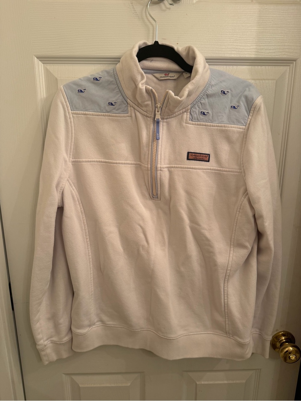 Vineyard Vines Cream Quarter-Zip Pullover with Light Blue Yoke